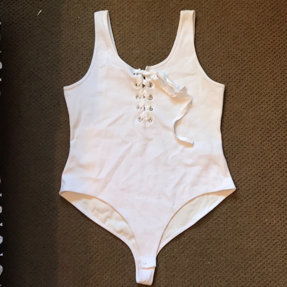 Brand new white ribbed stretchy tieup body suit 3x
